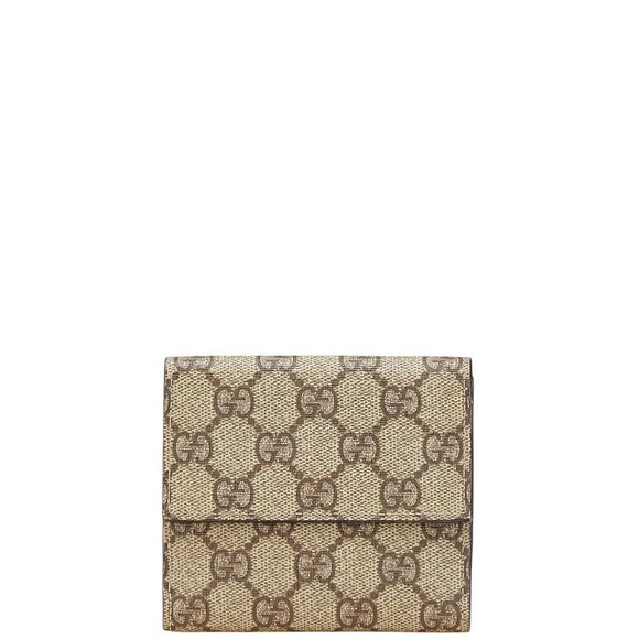 Gucci Wallet Beige Leather GG Bifold Brown Supreme Bordeaux - Picture 1 of 8